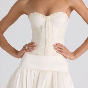 Oh Polly Melvina
Ruched Lace-Up Strapless Corset Top in Ivory